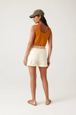 Promod Short à pinces ceinturé - Blanc Best Sale