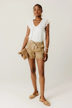 Promod Short à pinces ceinturé - Ecru Sale
