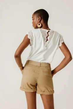 Promod Short à pinces ceinturé - Ecru Sale