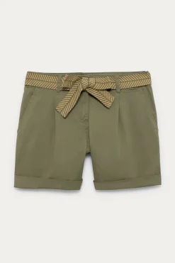 Promod Short à pinces ceinturé - Kaki Cheap
