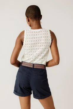 Promod Short à pinces ceinturé - Marine Cheap
