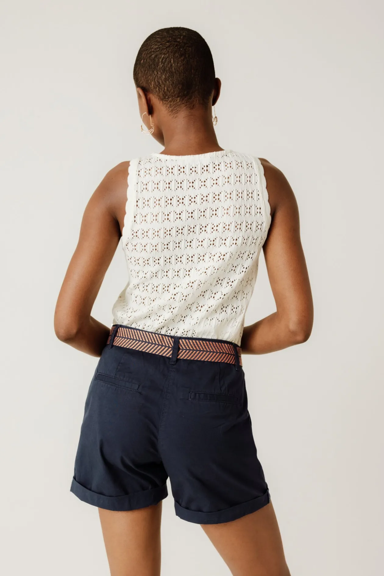Promod Short à pinces ceinturé - Marine Cheap