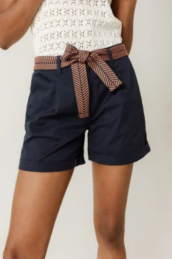 Promod Short à pinces ceinturé - Marine Cheap