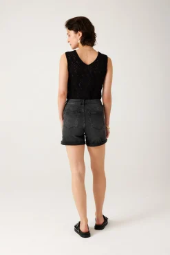 Promod Short en jean Femme - Jean noir Jeannoir Discount
