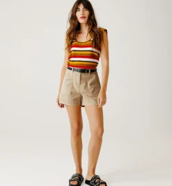 Promod Short en toile teinture unique - Beige Fashion