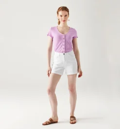 Promod Short en toile unie Femme - Ecru Clearance