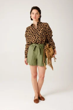 Promod Short taille haute en lin - Vert Best