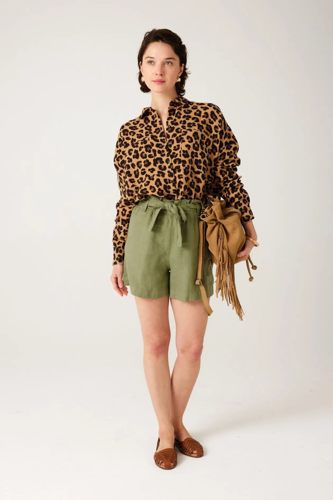 Promod Short taille haute en lin - Vert Best