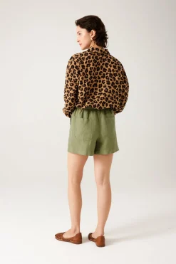Promod Short taille haute en lin - Vert Best