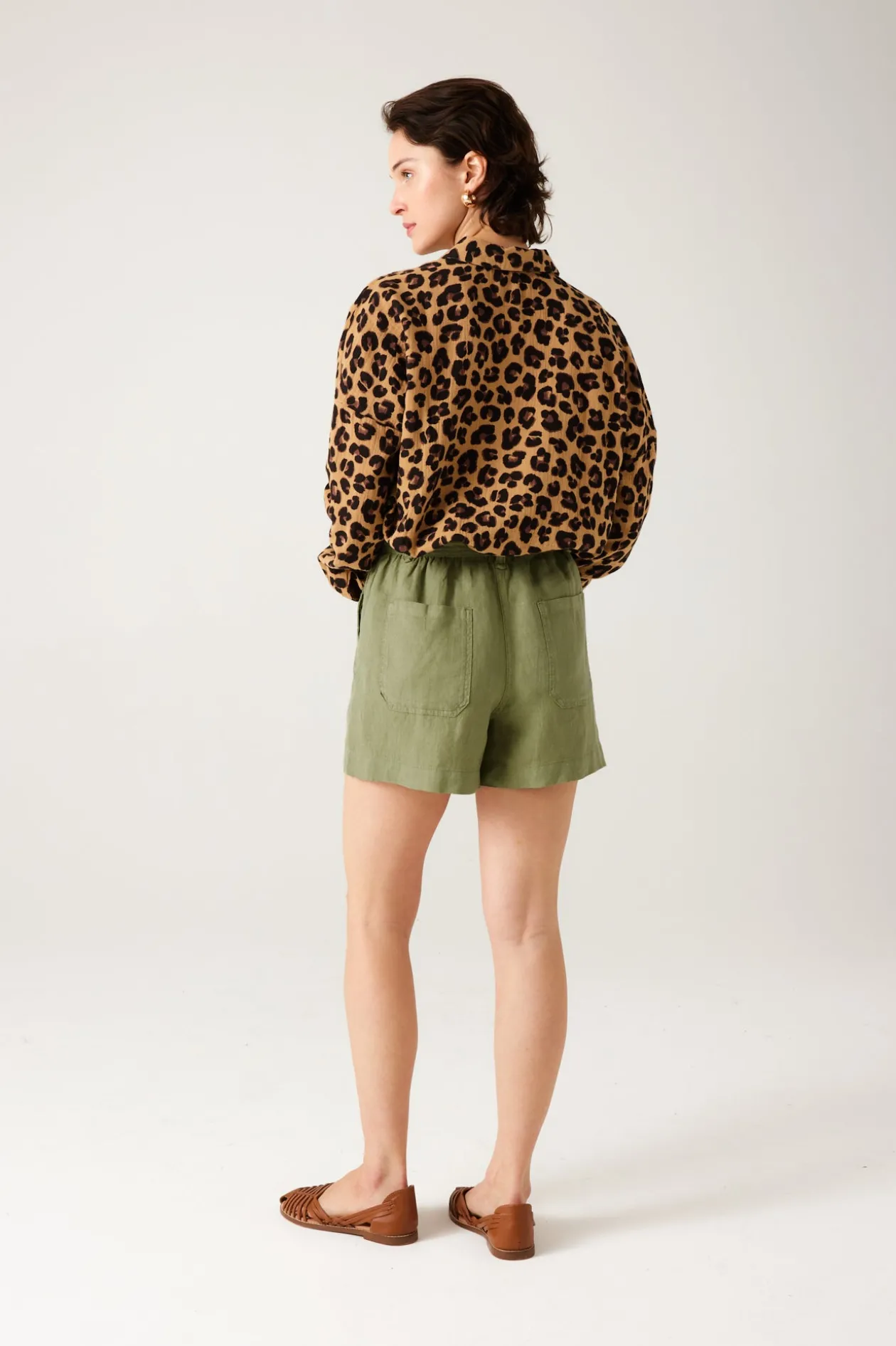 Promod Short taille haute en lin - Vert Best