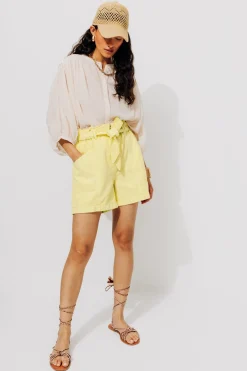 Promod Short taille haute paper bag - Jaune clair Jauneclair Best Sale