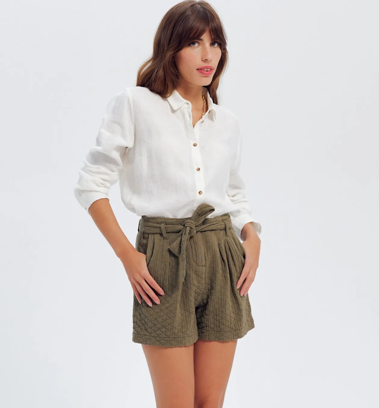 Promod Short uni matelassé Femme - Kaki New