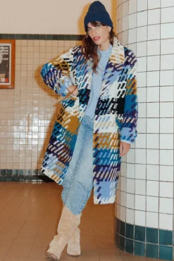 Promod SIMONE manteau en laine - Imprimé multicolore Imprimémulticolore Cheap
