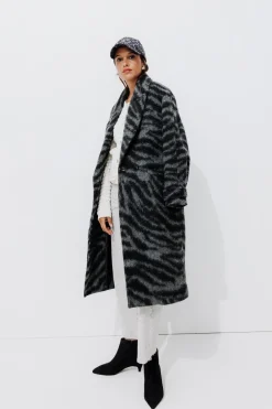 Promod SIMONE manteau en laine Femme - Imprimé gris Imprimégris New