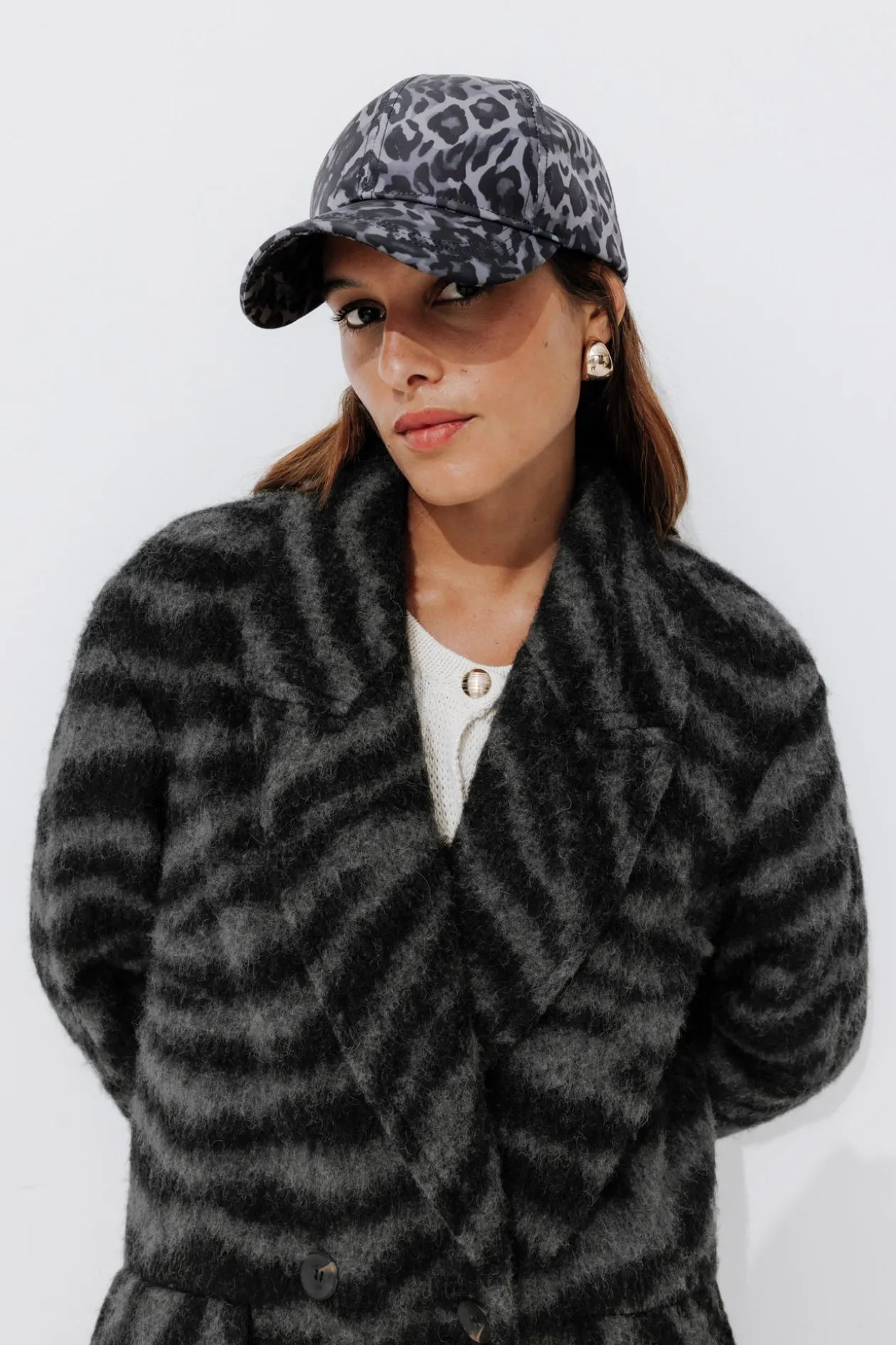 Promod SIMONE manteau en laine Femme - Imprimé gris Imprimégris New