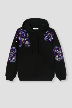 Promod Sweat-shirt à capuche brodé - Imprimé noir Impriménoir Fashion