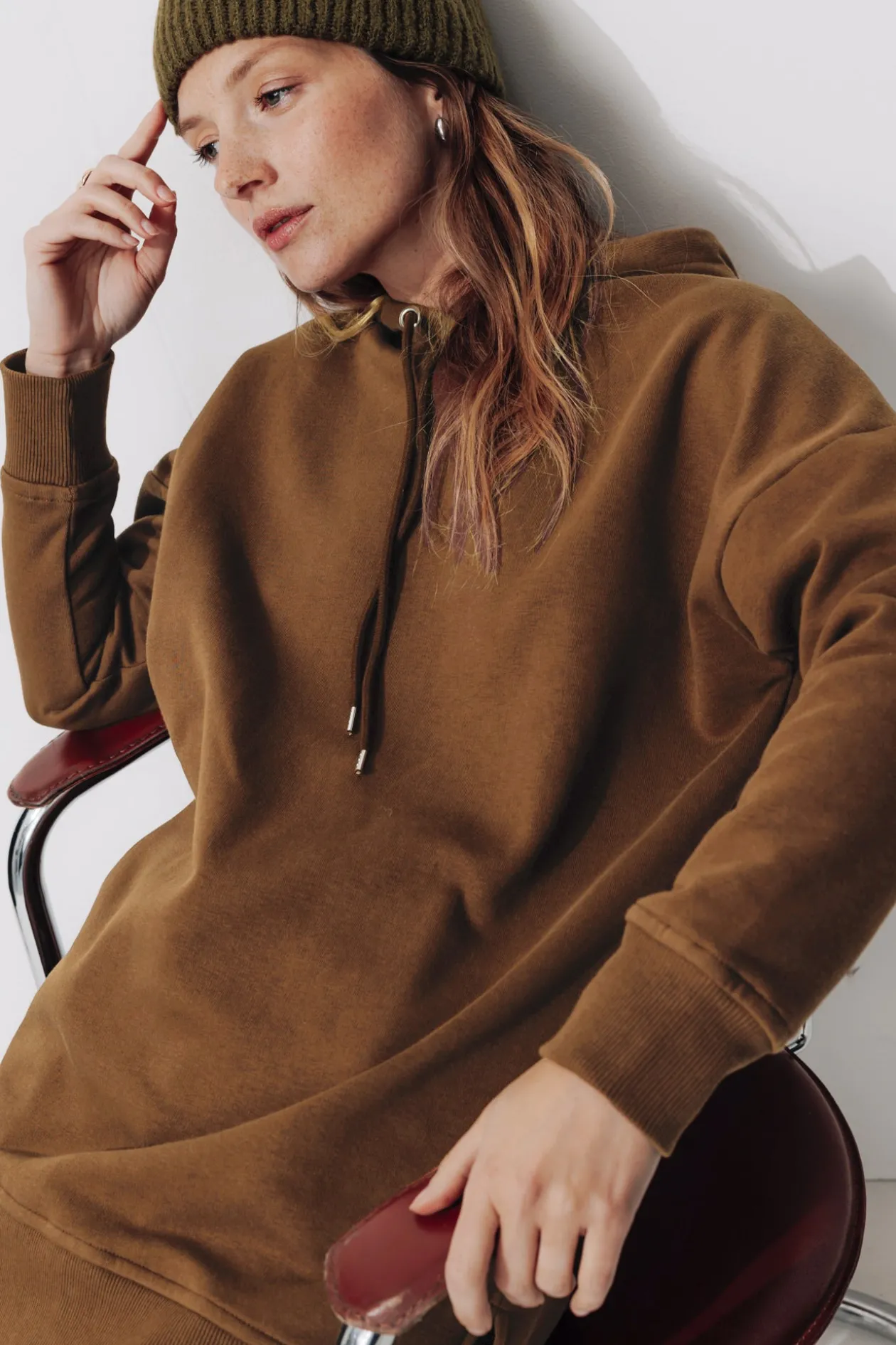 Promod Sweat-shirt long à capuche - Chocolat Cheap
