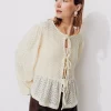 Promod Top noué dentelle Femme - Ecru Outlet