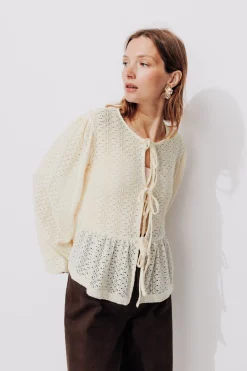 Promod Top noué dentelle Femme - Ecru Outlet