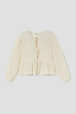 Promod Top noué dentelle Femme - Ecru Outlet