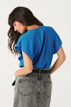 Promod Top uni col V Femme - Bleu New