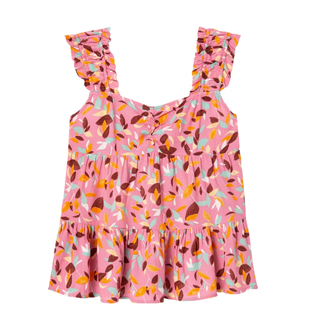 Promod Top évasé volanté Femme - Imprimé rose Imprimérose Discount