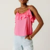 Promod Top volanté à bretelles Femme - Rose fluo Rosefluo Online