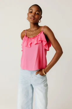 Promod Top volanté à bretelles Femme - Rose fluo Rosefluo Online