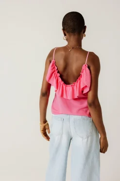 Promod Top volanté à bretelles Femme - Rose fluo Rosefluo Online