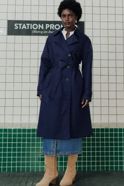 Promod Trench uni ceinturé Femme - Marine Cheap