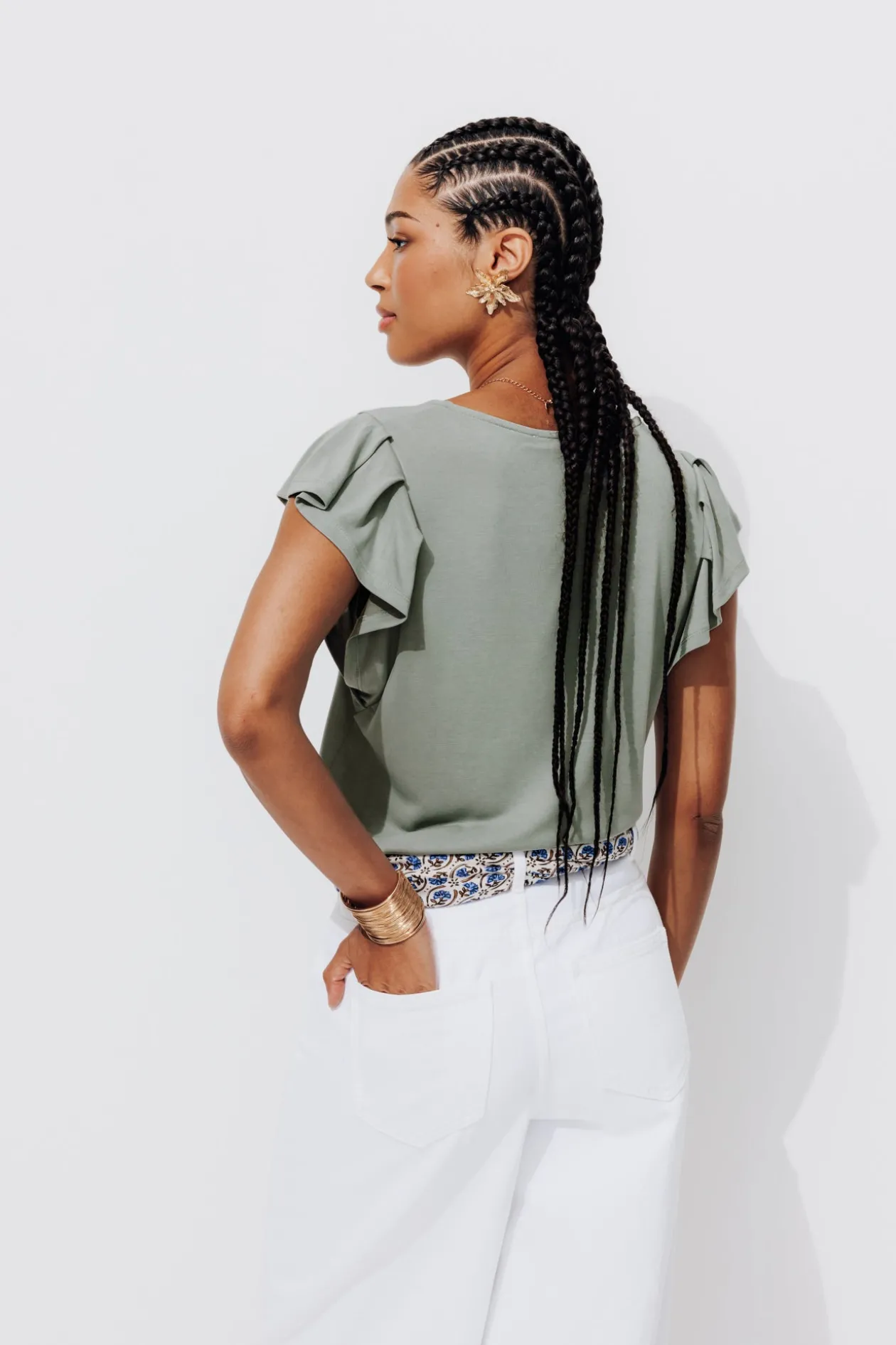 Promod T-shirt à manches volantées - Vert clair Vertclair Flash Sale