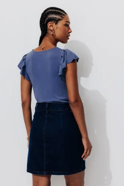 Promod T-shirt à manches volantées - Bleu Store