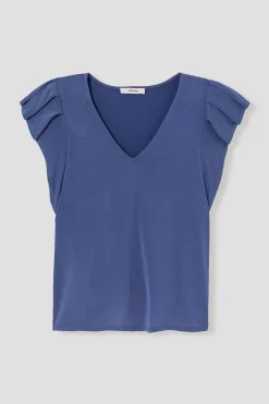 Promod T-shirt à manches volantées - Bleu Store