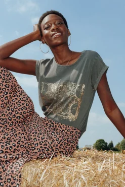 Promod T-shirt à message pailleté - Imprimé gris Imprimégris Flash Sale
