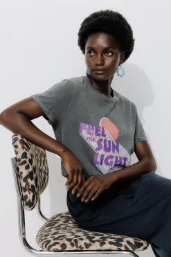 Promod T-shirt à message pailleté - Imprimé multicolore Imprimémulticolore Fashion