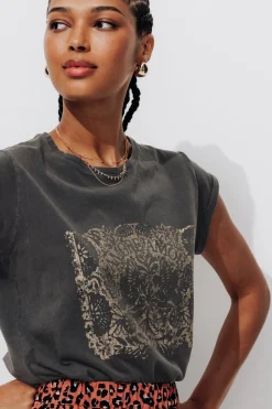 Promod T-shirt à message pailleté - Imprimé gris Imprimégris Flash Sale