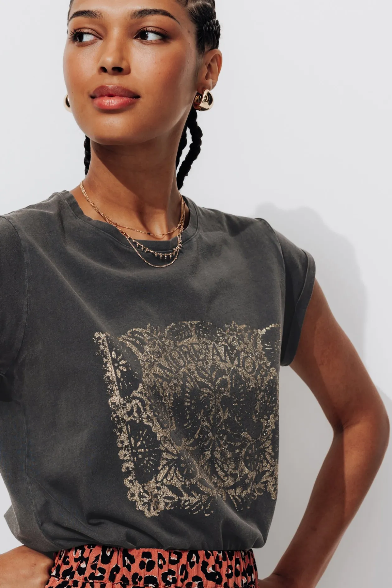 Promod T-shirt à message pailleté - Imprimé gris Imprimégris Flash Sale