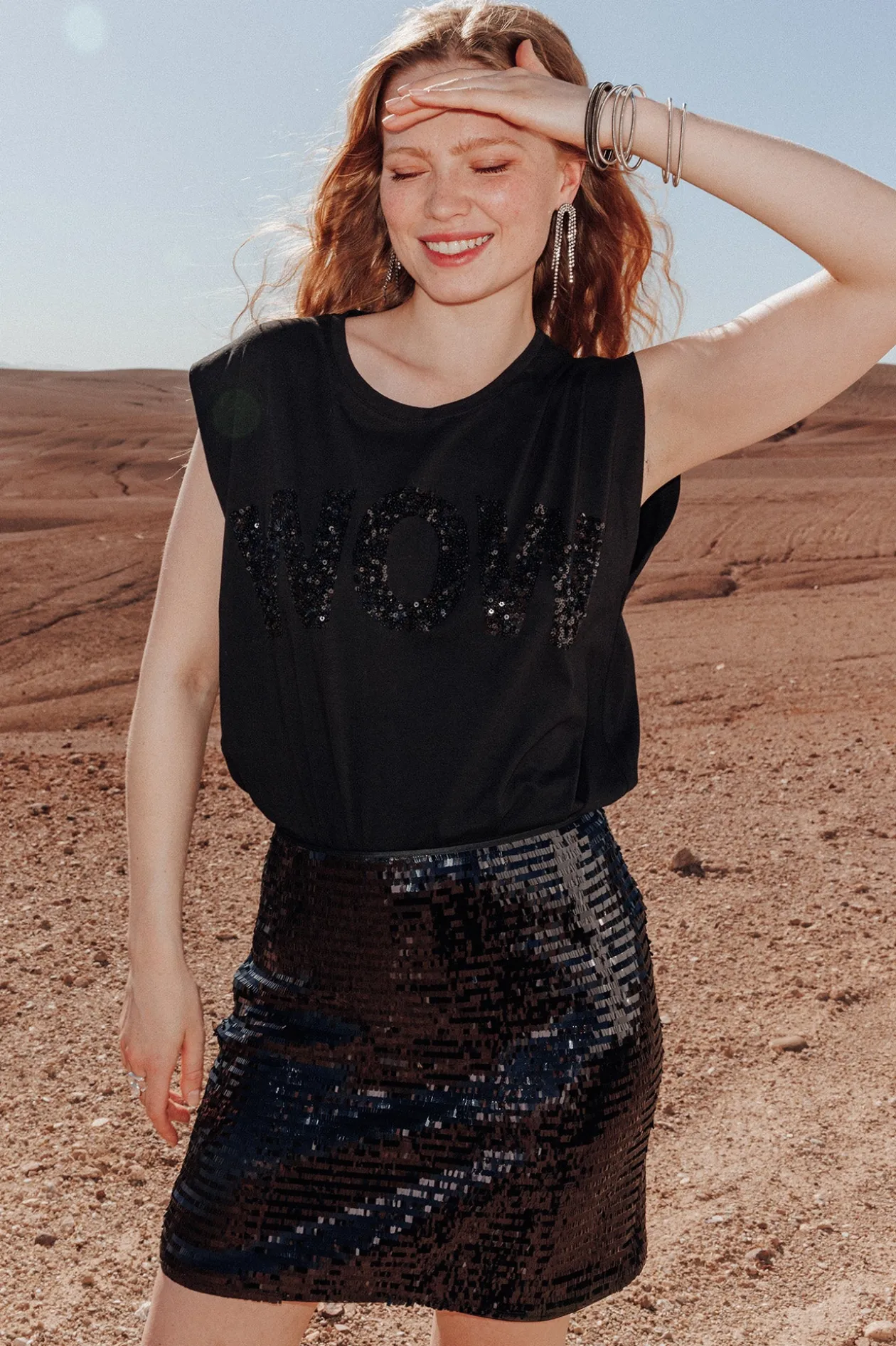 Promod T-shirt à message sequins - Imprimé noir Impriménoir Online