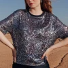 Promod T-shirt à paillettes Femme - Imprimé multicolore Imprimémulticolore Fashion