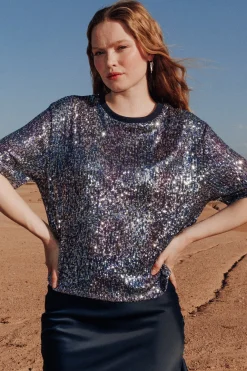 Promod T-shirt à paillettes Femme - Imprimé multicolore Imprimémulticolore Fashion
