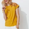 Promod T-shirt brodé de fleurs Femme - Ocre Best