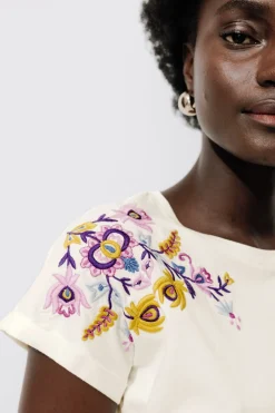 Promod T-shirt brodé de fleurs Femme - Ecru Store