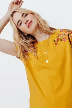 Promod T-shirt brodé de fleurs Femme - Ocre Best