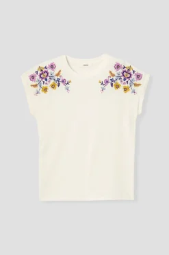 Promod T-shirt brodé de fleurs Femme - Ecru Store
