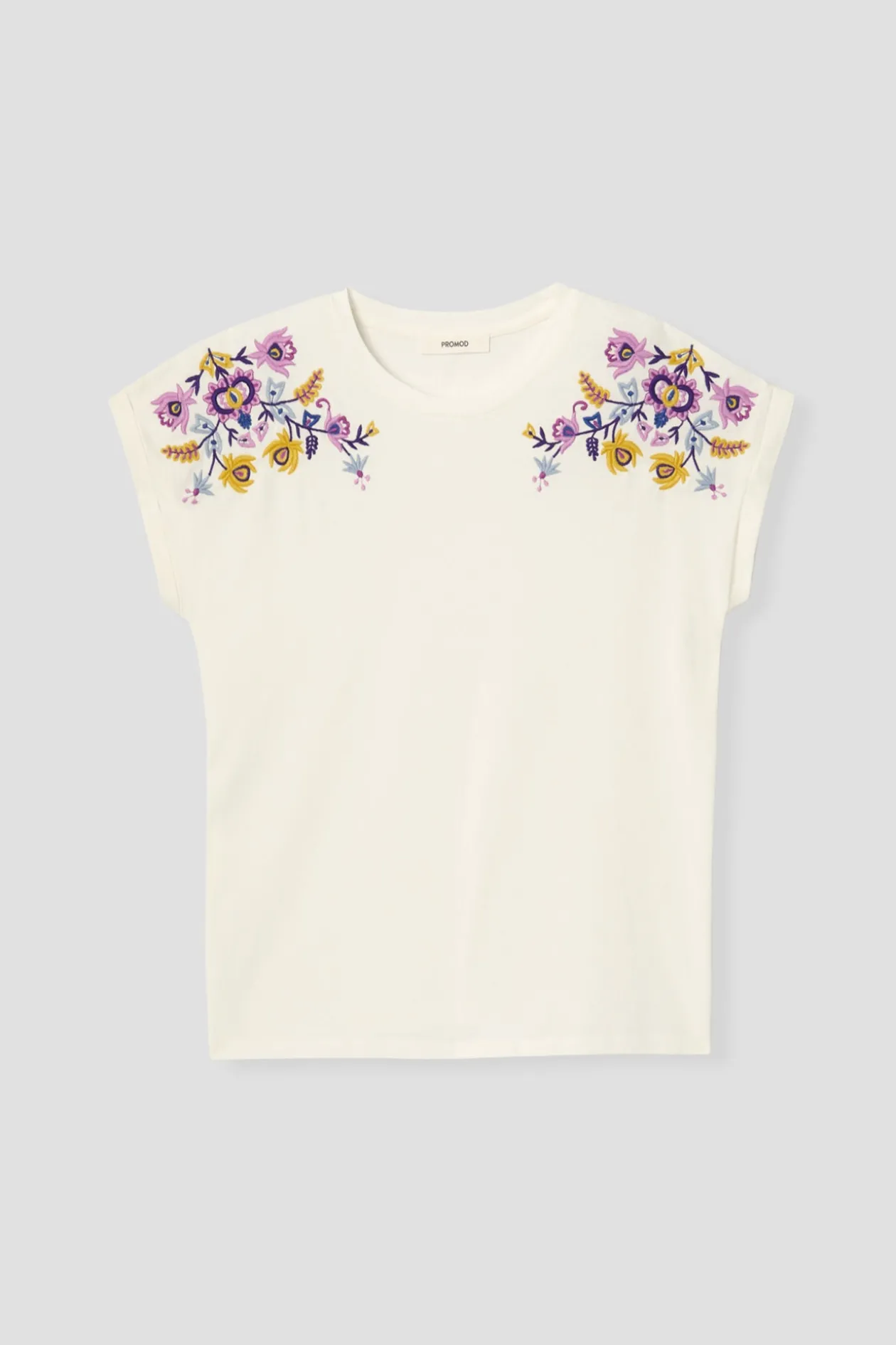 Promod T-shirt brodé de fleurs Femme - Ecru Store