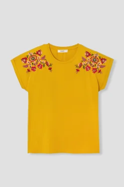 Promod T-shirt brodé de fleurs Femme - Ocre Best