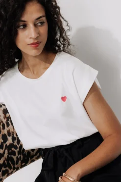 Promod T-shirt broderie cœur Femme - Ecru Hot