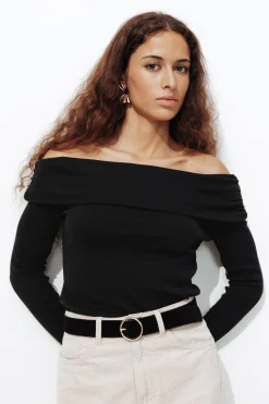 Promod T-shirt col Bardot Femme - Noir Discount