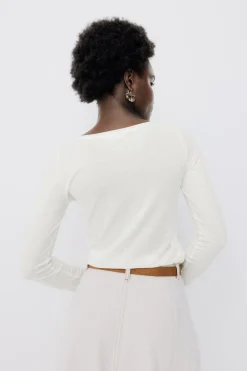 Promod T-shirt col rond Femme - Ecru Discount
