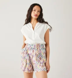 Promod T-shirt col tunisien Femme - Blanc Outlet